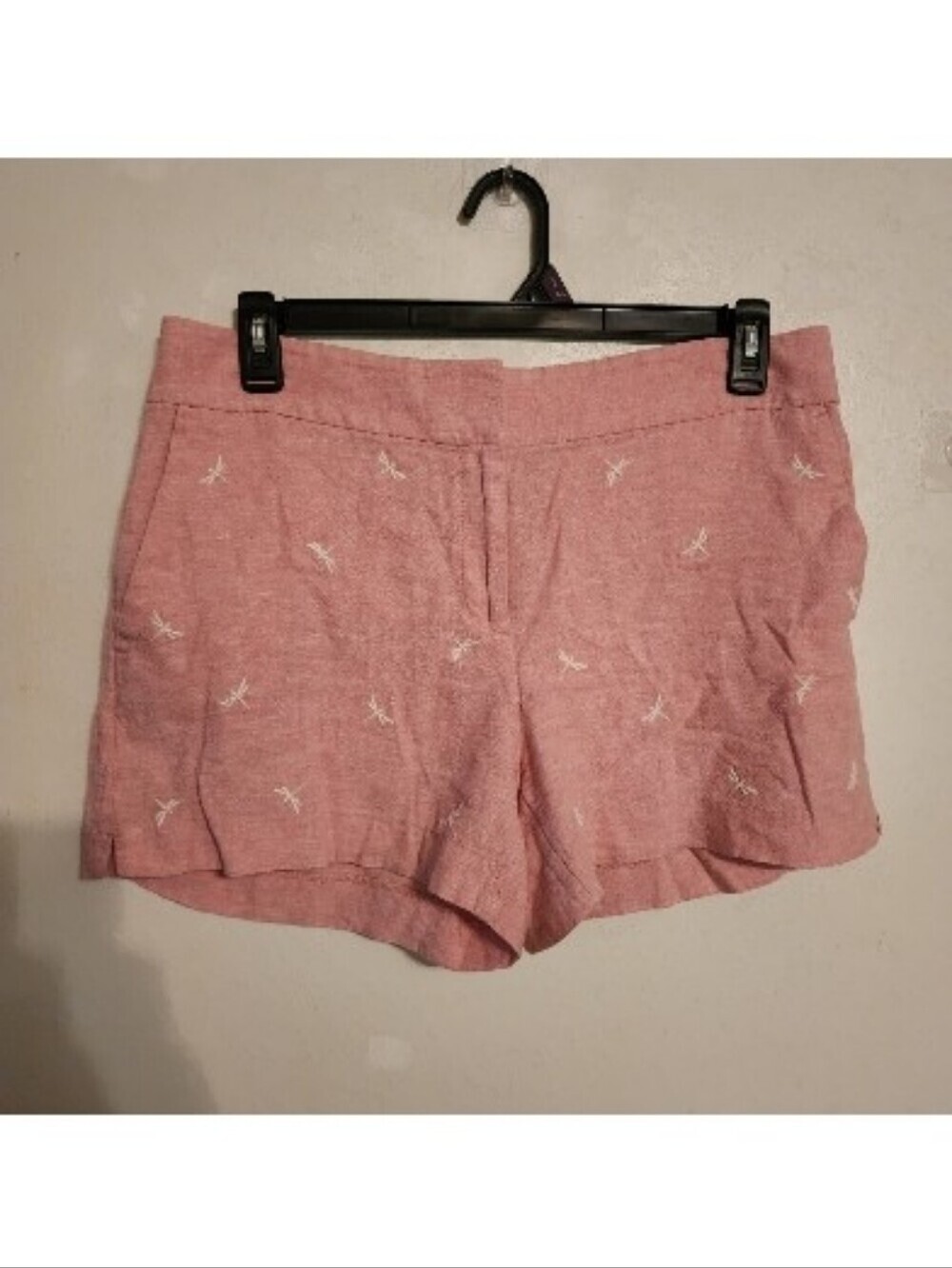 Loft Riviera 4" Shorts Pink Linen Blend w/ White Embroidered Dragon Flys Size 8